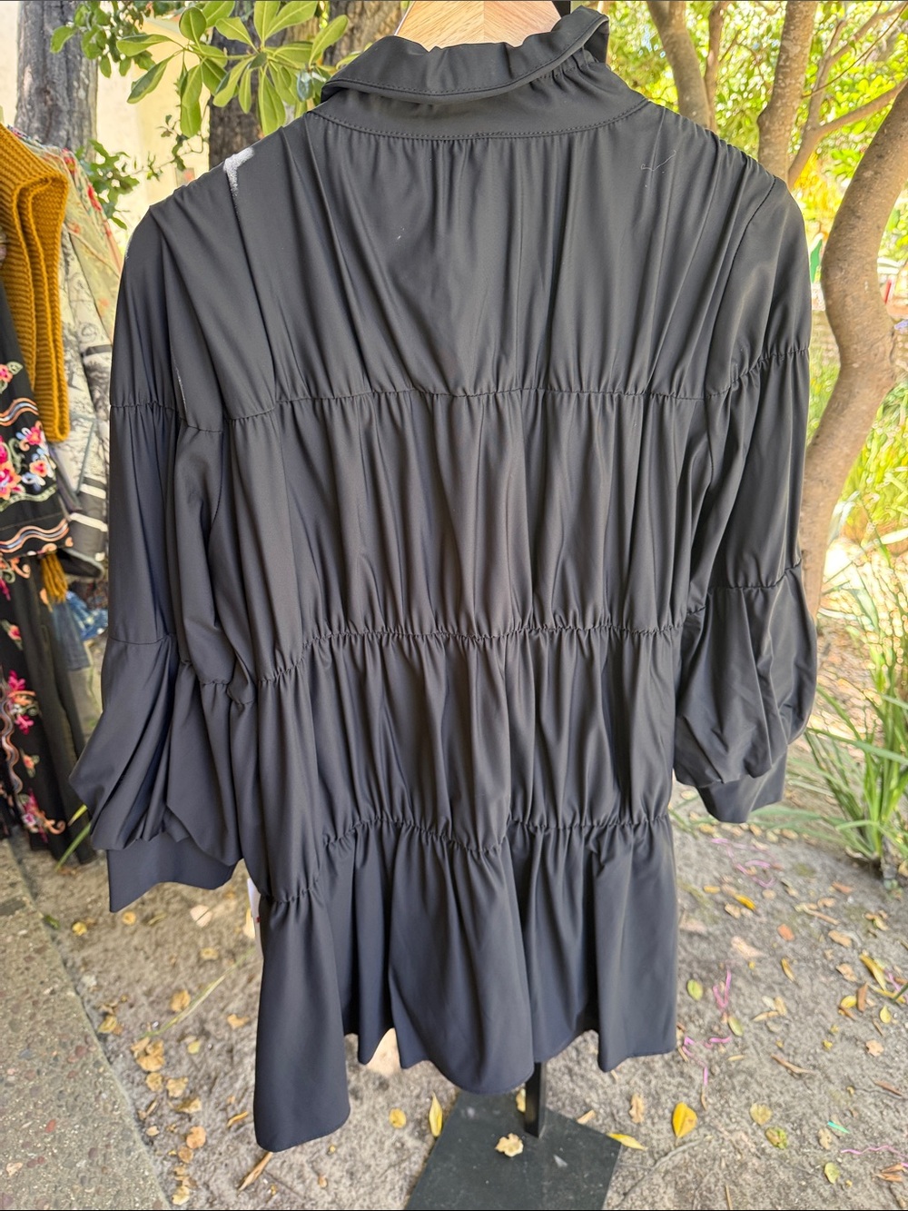 IC COLLECTION Black Ruched Drawstring Zip Jacket - Picture 2 of 3